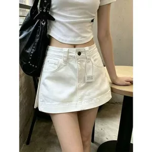 Phiên bản Hàn Quốc dành cho sinh viên Dây kéo hai mặt Váy Denim lưng cao phong cách mới Slim-fit Slimmer Look Hot Girl Short Culottes