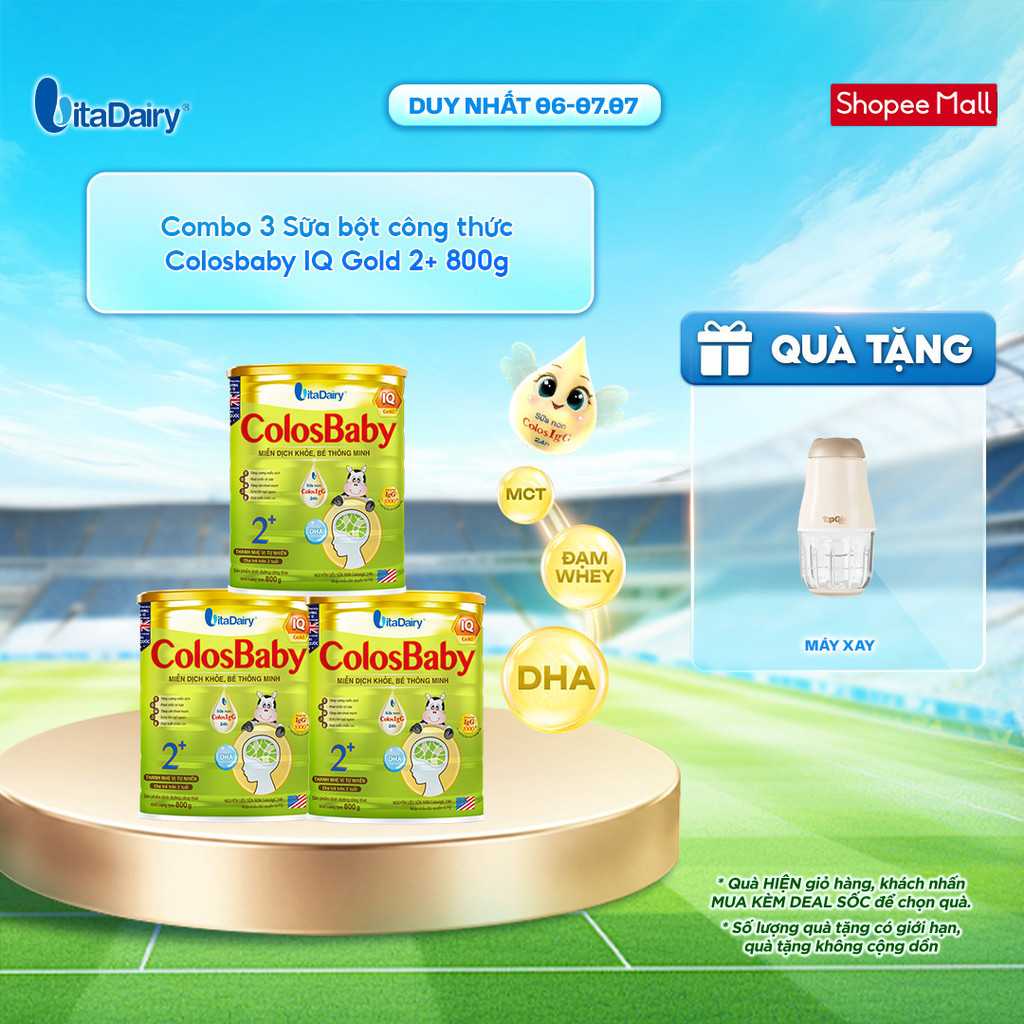 [COMBO 3 LON] Sữa bột ColosBaby IQ Gold 2+ cho trẻ trên 2 tuổi – Hỗ trợ phát triển trí não – Lon 800g