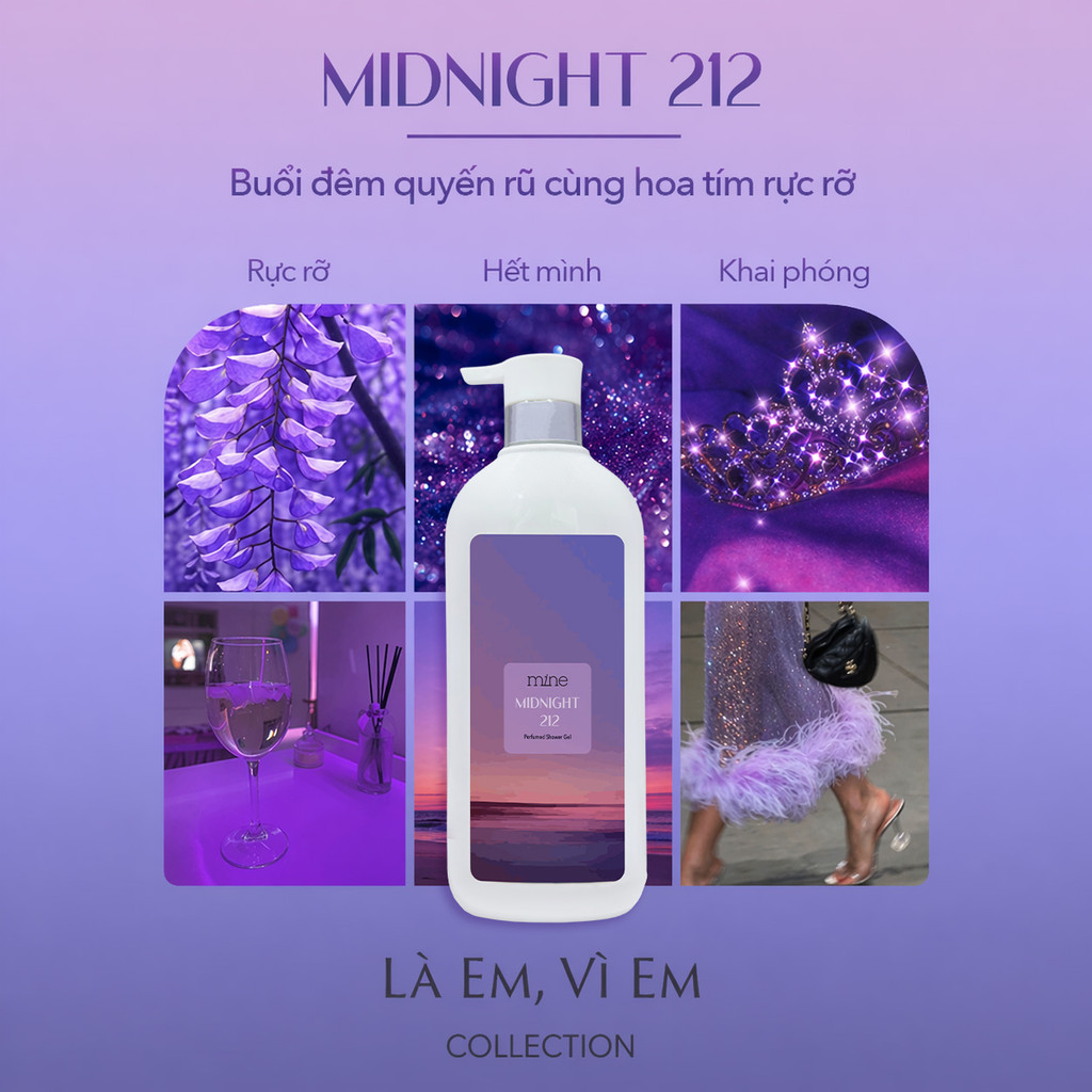 Sữa Tắm Hương Nước Hoa Quyến Rũ Mine Midnight 212 Perfumed Shower Gel Giúp Làn Da Mềm Mịn 750g