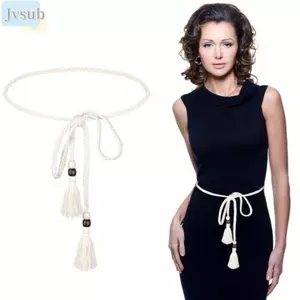 Thắt lưng thắt nút bện JVSUB, Dây buộc dây Boho phong cách Boho màu trơn, Phụ kiện thời trang mềm mại Thắt lưng bện tua rua cho váy váy