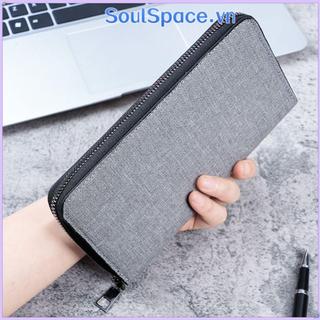 Túi xách doanh nhân SOULSPACE, Ví dài nam công suất lớn có dây kéo, Túi đựng tiền xu vải nhiều khe