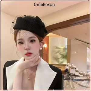 Mũ len Cashmere OrdoBox phong cách Anh, có tấm che mặt, phù hợp làm mũ cô dâu trang trọng