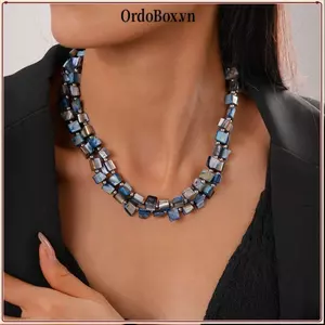 Vòng cổ đính cườm ORDOBOX, Vòng cổ đầy màu sắc thanh lịch không đều, Phụ kiện trang sức phóng đại hai lớp thời trang Quà tặng dự tiệc