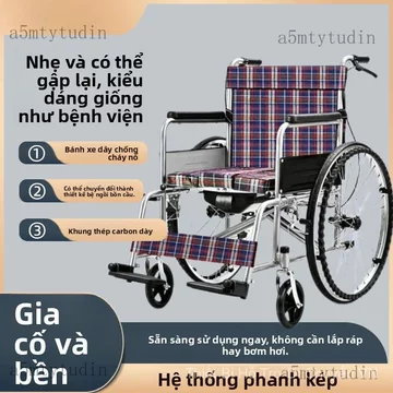 Xe lăn Xe lăn nhẹ đẩy tay dành cho người già, xe lăn có thể gấp gọn và di chuyển được, xe lăn gia cố dành cho người khuy