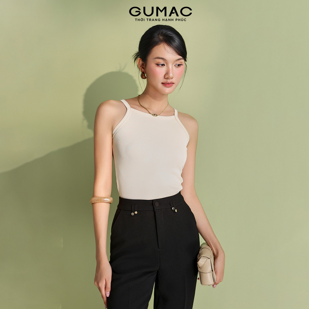 Áo Thun 2 Dây Nữ GUMAC Form Slim Ôm Kiểu Tanktop Viền Bo Cổ Chất Thun Gân Co Giãn ATF05029