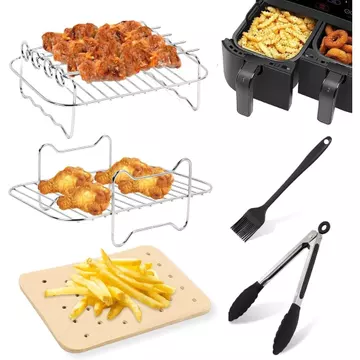 Phụ kiện nồi chiên không dầu hai ngăn cho Ninja Foodi DZ201 DZ100 SL201 và các loại nồi chiên không dầu hai ngăn DualZone 8QT-10QT khác, đi kèm bộ giá đỡ nồi chiên không dầu, 100 tờ giấy lót, cọ silic