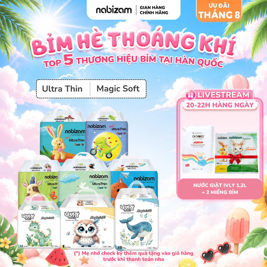 Combo 4 Bịch Tã/Bỉm Cho Bé NABIZAM Êm Mỏng Chống Hăm Đủ Size Cho Bé Từ 3kg Đến 25kg, 20-50 Miếng/Bịch