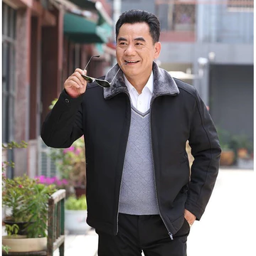 Áo khoác mùa đông nam, quần áo nam có lớp lót lông cừu và áo khoác dày dặn, áo khoác cotton dành cho nam giới trung niên và người cao tuổi, áo khoác cotton rộng rãi dành cho các ông bố và người lớn tu