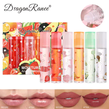 Bộ 6 Bộ Dầu Môi Không Màu Trong Suốt Son Dưỡng Môi Trái Cây Dầu Môi Dưỡng Ẩm Dưỡng Ẩm Cuộn Dầu Môi