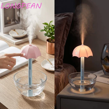 Máy phun sương Mini LONGPEAN, Máy tạo độ ẩm siêu nhỏ gọn, Trang trí tinh tế Đèn ngủ hình ô sáng tạo Máy tạo độ ẩm để bàn Máy tạo độ ẩm du lịch