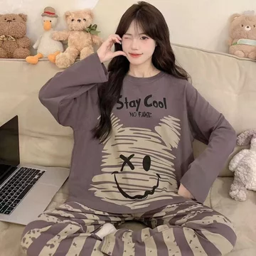 set thu đông nữ bộ đồ ngủ nữ dài tay Đồ ngủ mẫu mới 2025 bộ đồ cotton dài tay mùa xuân thu cho nữ đồ ngủ ngọt ngào dễ thương rộng rãi mùa thu đông đồ mặc nhà
