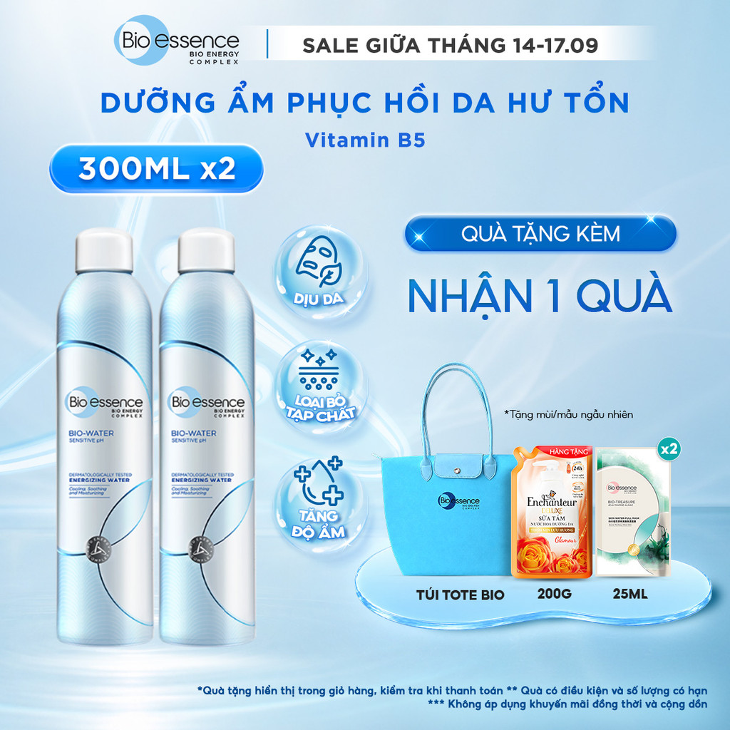 Combo 2 Chai Nước xịt khoáng dưỡng da ẩm mượt và bảo vệ da  Bio-Essence Bio-Water Water Energizing 300ml