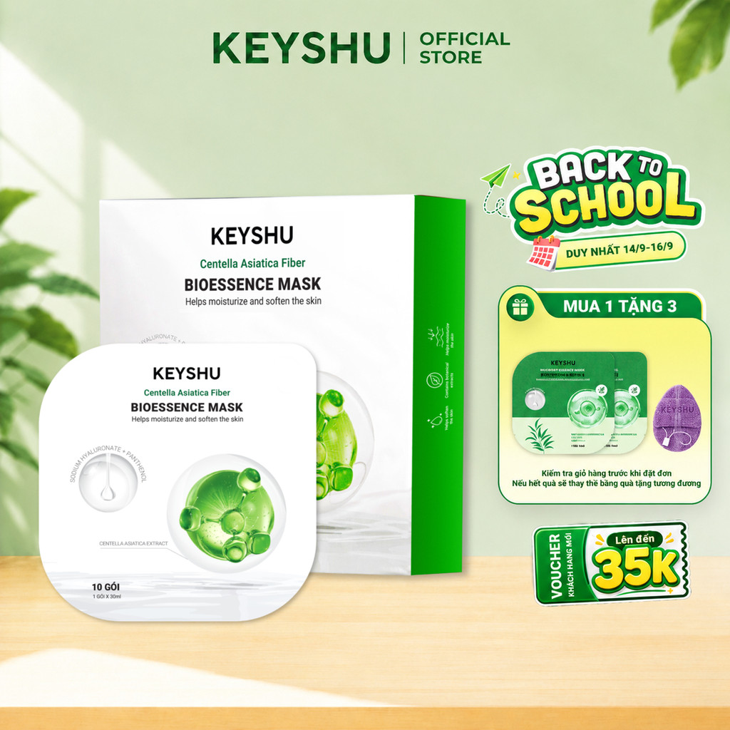 [DUY NHẤT THÁNG 9] 1 Hộp Mặt Nạ Sợi Xơ Rau Má Centella Fiber KEYSHU Dưỡng Ẩm, Hỗ Trợ Ngăn Ngừa Lão Hóa 10 Miếng 30ML