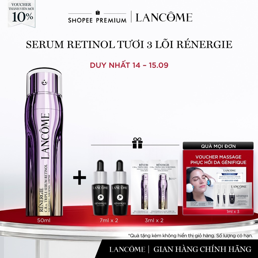 Serum Retinol Tươi 3 Lõi Rénergie Lancome - Giúp Tái Tạo Da Nhanh Gấp 2 Lần Với Retinol Thông Thường 50ml