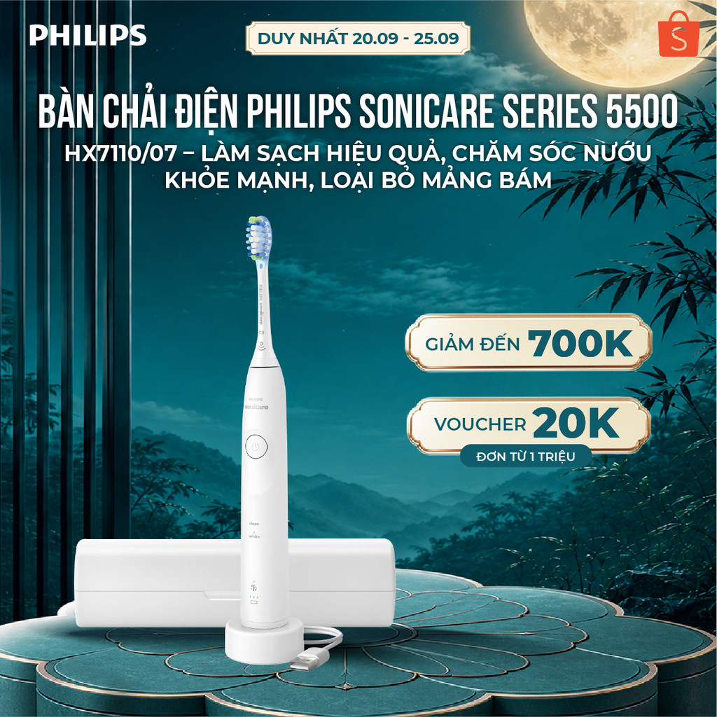 Bàn chải điện Philips Sonicare Series 5500 HX7110/07 – Làm sạch hiệu quả, chăm sóc nướu khỏe mạnh, loại bỏ mảng bám