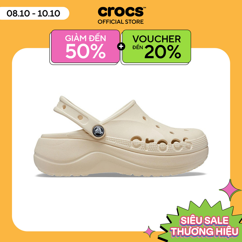 Giày Clog Nữ Crocs Baya Platform - Winter White - 208186-11S