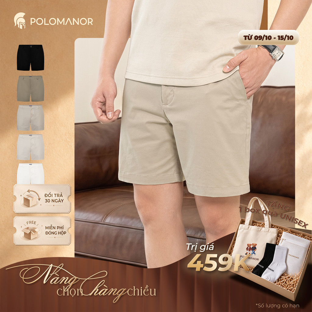 [BEST SELLER] Quần short nam ngắn POLOMANOR vải kaki xuất xịn, lưng đai thun, co giãn 2 chiều, chuẩn form