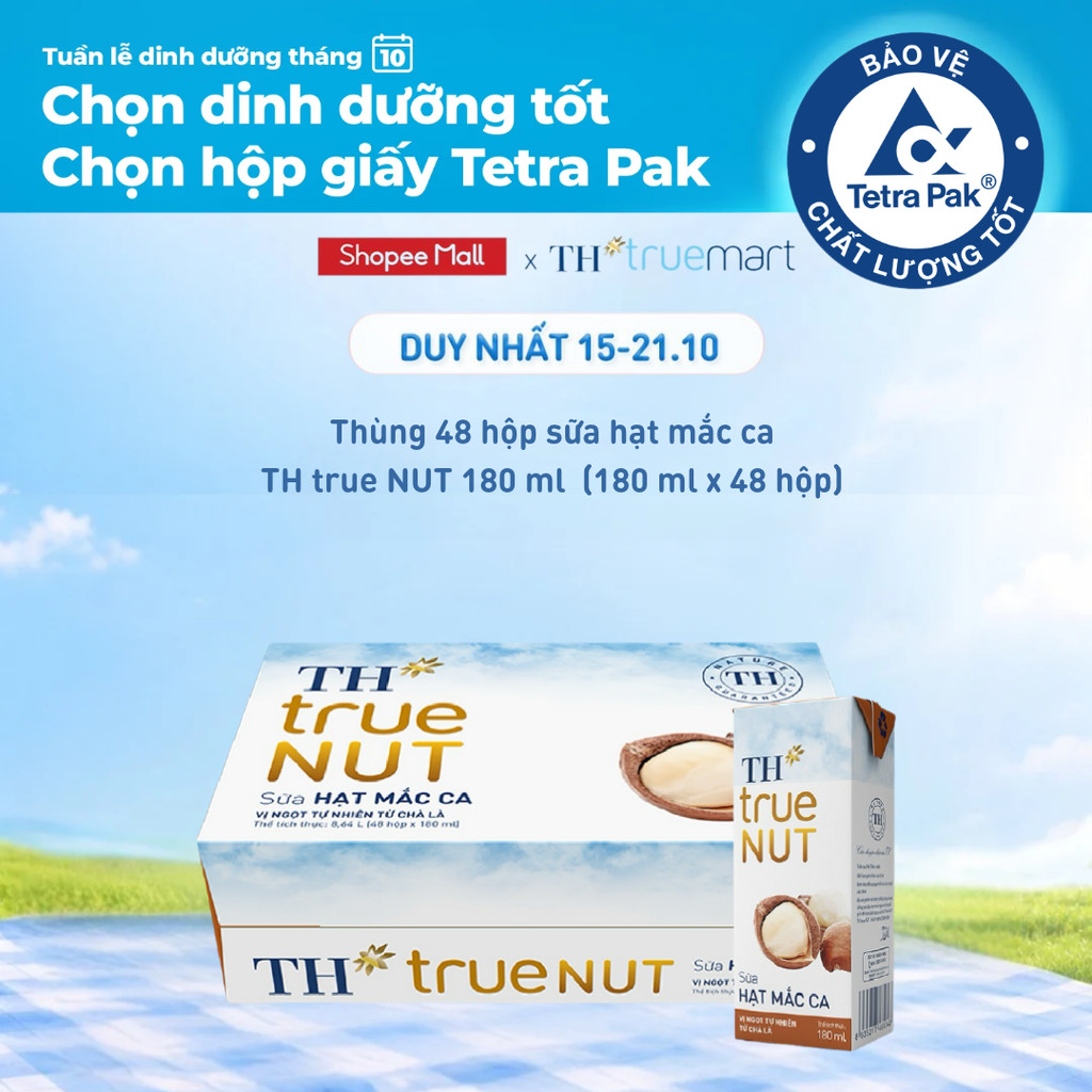 Thùng 48 Hộp Sữa Hạt Mắc Ca TH true NUT milk 180ml (48 Hộp)