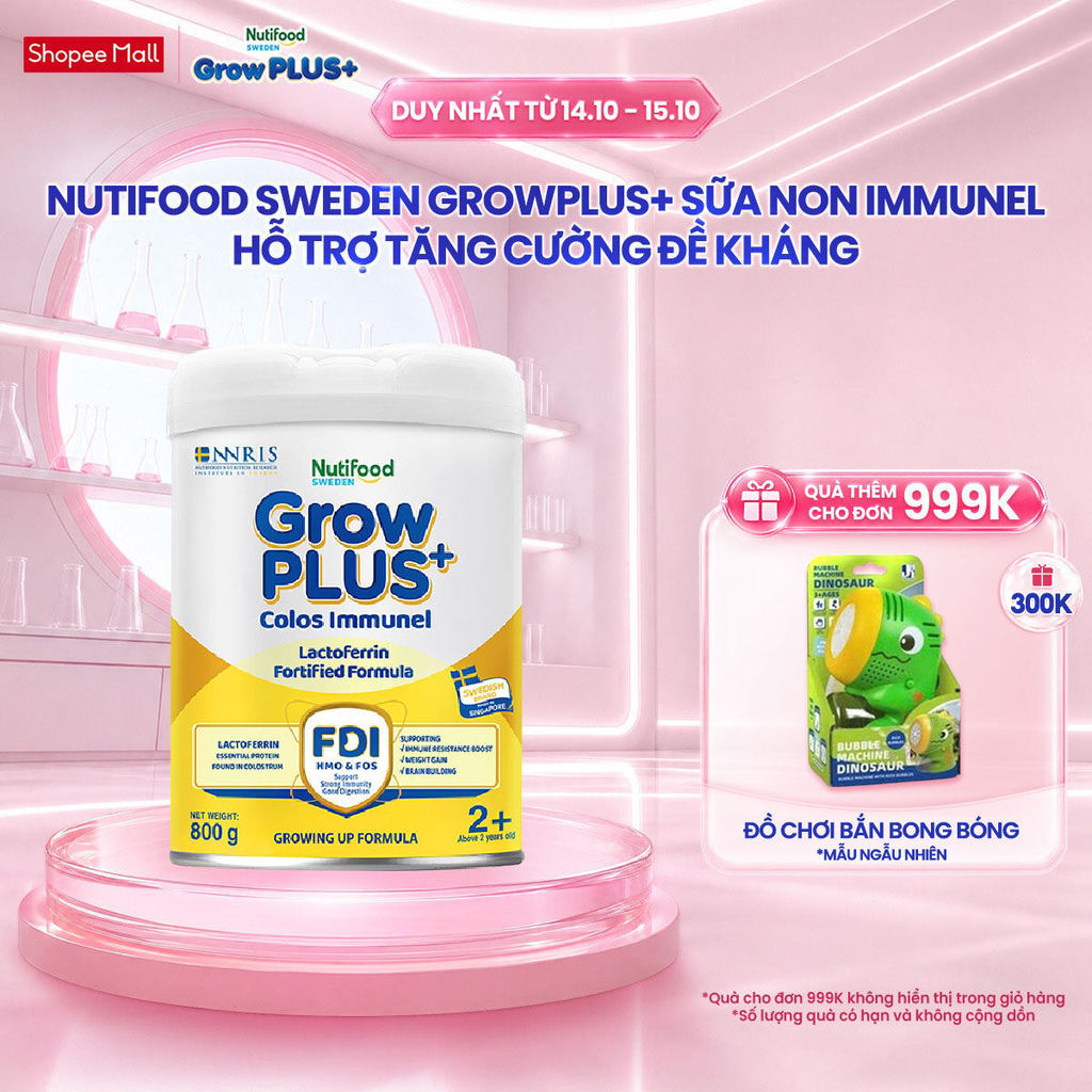 Sữa Bột Nutifood Sweden GrowPLUS+ Sữa Non Immunel trên 2 tuổi lon 800 g (Bao bì tuỳ lô hàng)