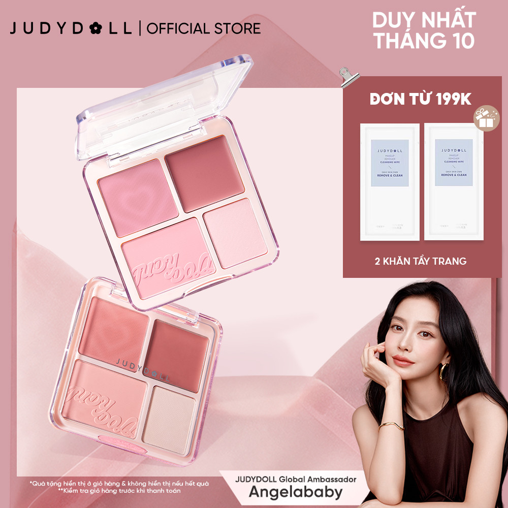 Bảng Phấn Má Hồng & Bắt Sáng 4 Ô JUDYDOLL Blush & Highlight Palette Chất phấn + Má hồng kem Mềm mịn Tiệp da Lâu Trôi 9g