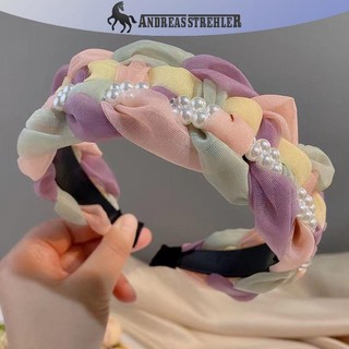 Onetimingfine Thời Trang Ngọt Ngào Retro Tóc Cho Nữ Bé Gái Xoắn Đan Băng Đô Quấn Tóc Nhiều Màu Sắc Dệt Ngọc Trai Rộng Mũ Phụ Kiện Tóc VN