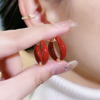 Bông tai nhỏ giọt dầu đỏ phong cách mùa thu đông