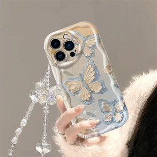 Ốp Điện Thoại Dây Xích Bướm Sơn Dầu Dễ Thương Cho infinix Hot 50 Pro 40 30 30i 40i Play TECNO POVA 7 6 PRO CAMON 30 5G Vỏ Vòng Tay Sóng Bên Silicon Trong Suốt