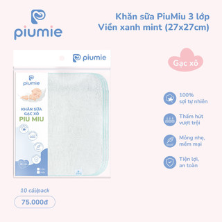 Piumie Khăn sữa gạc xô Piu Miu 3 lớp, 100% cotton tự nhiên, mềm mại, lành tính, thấm hút cao - hộp 10 chiếc