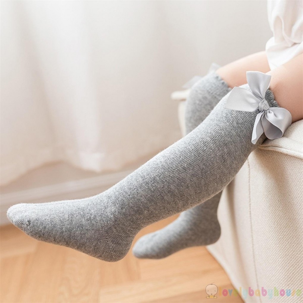 LBH-Toddler Tất Cao Đầu Gối Mềm Mại Cho Bé Gái Có Thắt Nơ Trang Trí Cho Mùa Thu Đông
