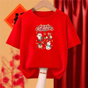 Sáng Tạo Chữ Giáng Sinh Áo Thun Trẻ Em Màu Đỏ Ngày Lễ Hoạt Hình In Trang Phục Thời Trang Mùa Đông Cho Bé Trai Và Bé Gái