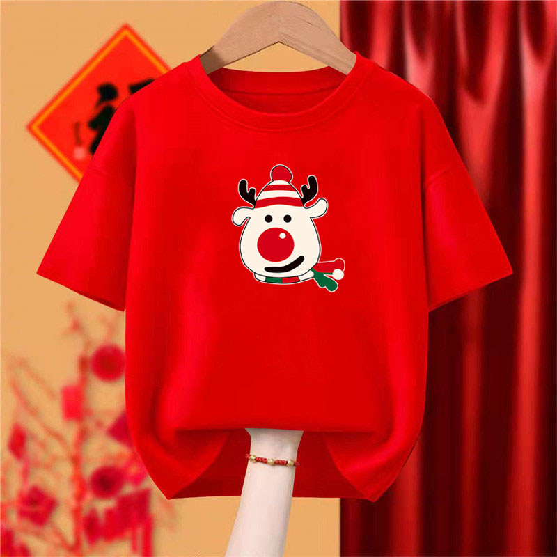 Sáng Tạo Chữ Giáng Sinh Áo Thun Trẻ Em Màu Đỏ Ngày Lễ Hoạt Hình In Trang Phục Thời Trang Mùa Đông Cho Bé Trai Và Bé Gái