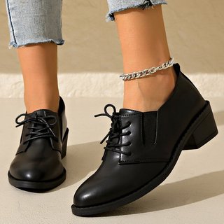 Giày Cao Gót Nữ Mũi Nhọn Dày Gót Ren-Up Miệng Sâu Thời Trang 36-43