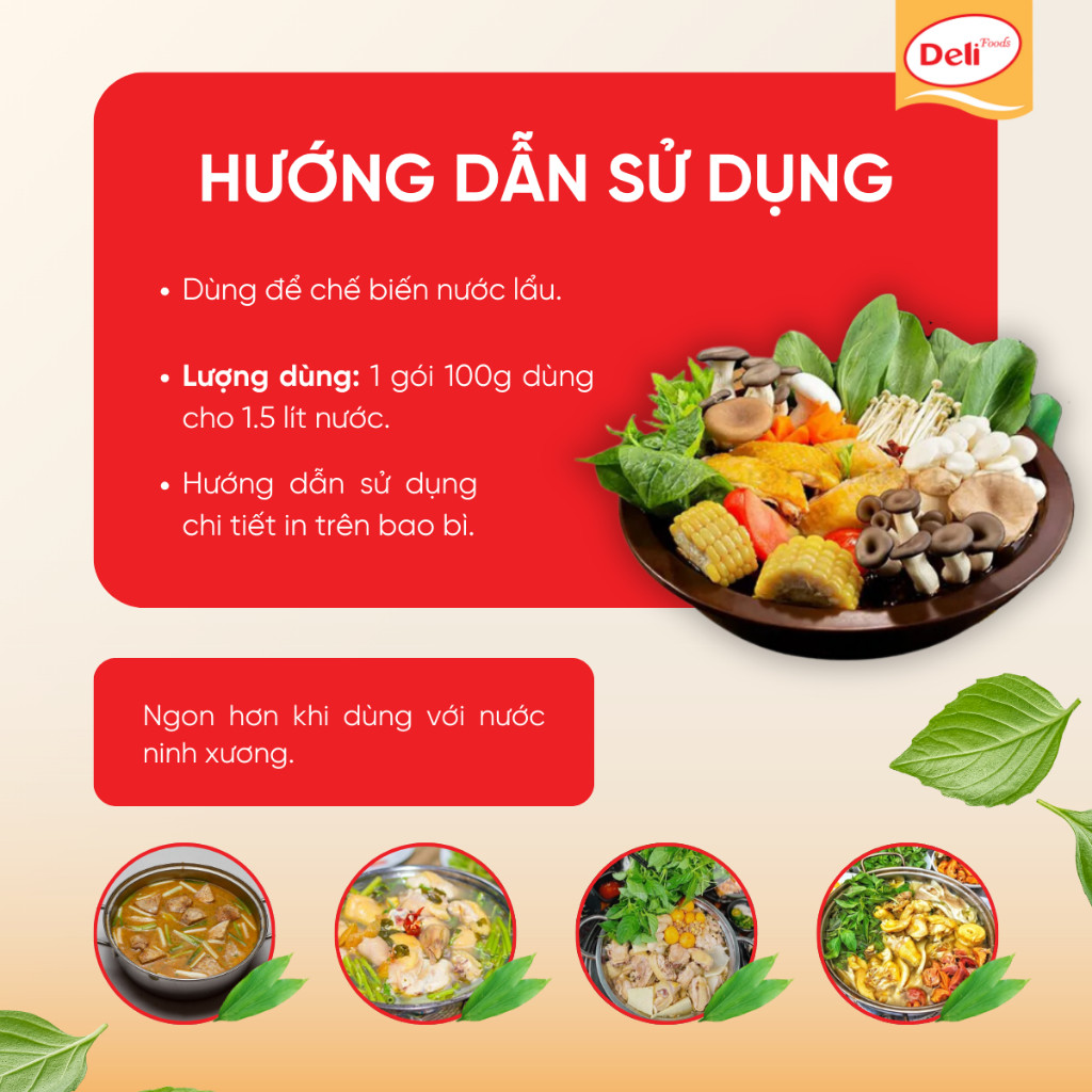 Combo Gia Vị Nước Dùng Lẩu Gà Hoàn Chỉnh Deli Foods Tròn Vị Cốt Lẩu Nêm Sẵn Cay Nhẹ Thơm Ngon 100g