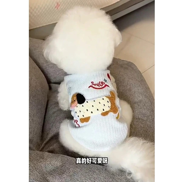 Quần áo thú cưng mùa xuân có áo kéo thêu Teddy Bichon Cat Puppy Quần áo quần áo thú cưng dễ thương