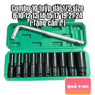Combo 10 đầu tuýp Yeti đen 1/2 thép Chrome Vanadium cứng cáp size 8-24 và 8-32 vặn ốc đa năng ( Tặng cần siết L )