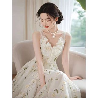 Đầm ren trắng cổ điển kiểu Pháp cho nữ, đầm dài thanh lịch mới, cảm giác thoải mái mát mẻ