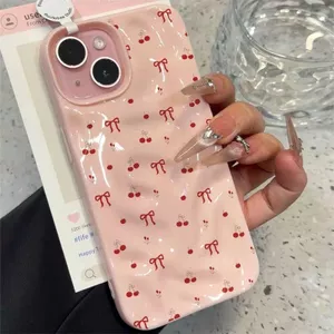 Cherry Print Soft Silicone Phone Case Shockproof Cover For iPhone 17 16 Pro 15 14 Series