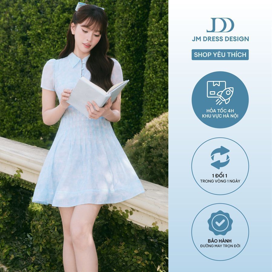 Đầm Xuân Hè Tay Bồng Xếp Ly Eo Dây Nơ Cổ 1S01.2601. Đầm Phong Cách Tiểu Thư Thanh Lịch. Đầm Tiểu Thư Nàng Thơ JM Dress
