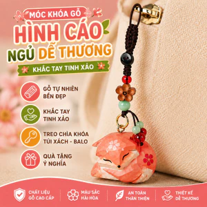 Móc Khóa Gỗ Hình Cáo Ngủ Khắc Tay Dễ Thương Treo Chìa Khóa Túi Xách Balo Quà Tặng