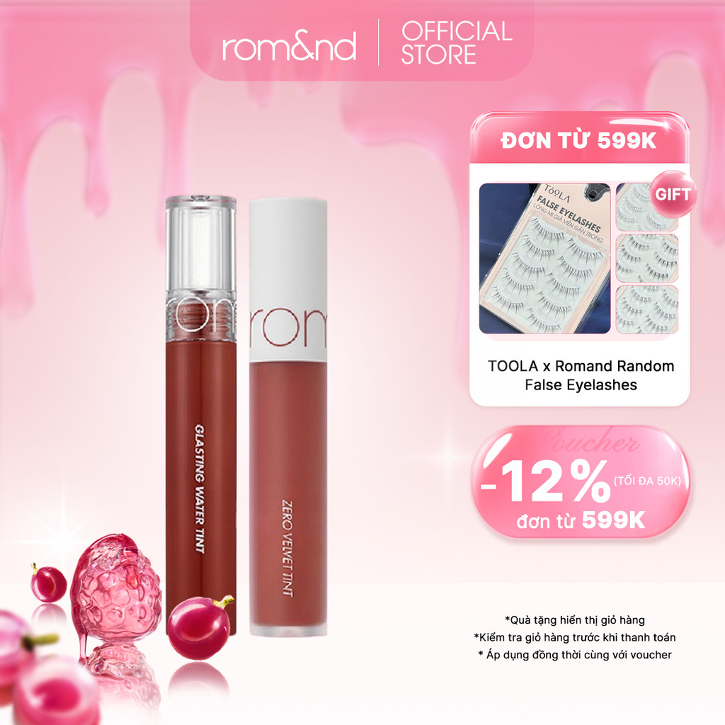 [Rom&nd x KOL] Combo Son kem lì Romand New Zero Velvet Tint 5.5g + Son tint nước Romand Glasting Water Tint 4g
