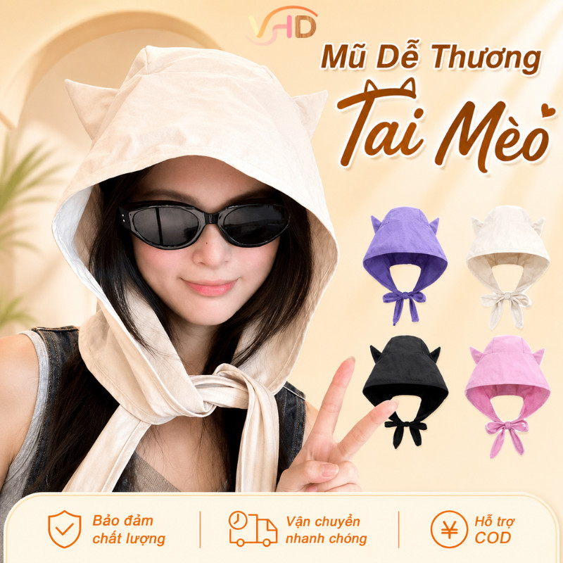 Mũ Dễ Thương Tai Mèo, Quỷ Nhỏ Mũ Ngư Dân, Hood Mỏng Bảo Vệ Tai, Chống Nắng, Nhanh Khô, Dây đeo Tiện Lợi
