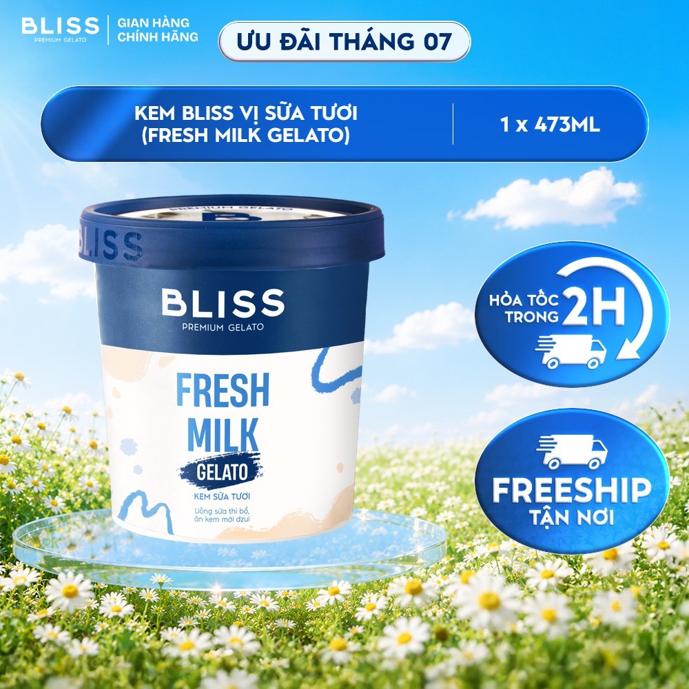 [Hỏa tốc HN/HCM] Kem BLISS vị Sữa Tươi (Fresh Milk Gelato) hộp 473ml