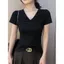 Mùa hè Pure Desire Trắng Trang trọng Vai Áo thun ngắn tay thắt nút Thiết kế thích hợp không đều Slim-fit Slimmer Look