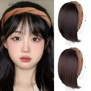 Bộ Tóc Giả Tổng Hợp DELMER, Kẹp Phong Cách Hàn Quốc Nửa Đầu Tóc Giả, Phụ Kiện Tóc Vòng Tóc Giả Tóc Giả Tóc Ngắn Thẳng Bob Tóc Dự Tiệc Tóc