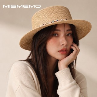 MISMEMO Mũ nữ đính hạt vỏ ống hút vành lớn, che nắng mùa xuân hè, phong cách kỳ nghỉ bãi biển