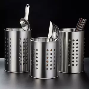 Ziyulinyuk Thép không gỉ Chopstis Ống Bộ đồ ăn Buet Đồ dùng nhà bếp dung lượng cao Bảo quản lỗ tròn rỗng Ống thoát nước Đồ dùng nhà bếp VN