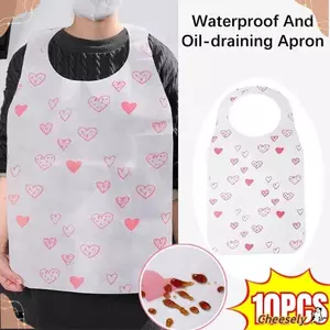 CHEESELY 10 Cái / túi Yếm, Tạp dề dùng một lần chống bẩn không dệt, Di động chống dầu in hình trái tim Nhà hàng khách sạn Tạp dề thịt nướng Nhà hàng Đồ dùng gia đình