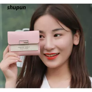 Ví ngắn SHUPUN, Túi đựng tiền màu trơn bằng da PU, Ví đựng tiền xu Mini dung tích lớn thời trang cổ điển cho bé gái