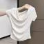 Mùa hè 2026 kiểu Pháp Pure Desire Áo thun ngắn tay một vai xếp li Thiết kế thích hợp ngắn Slim-Fit Slimmer Look Hot Girl Gentle All