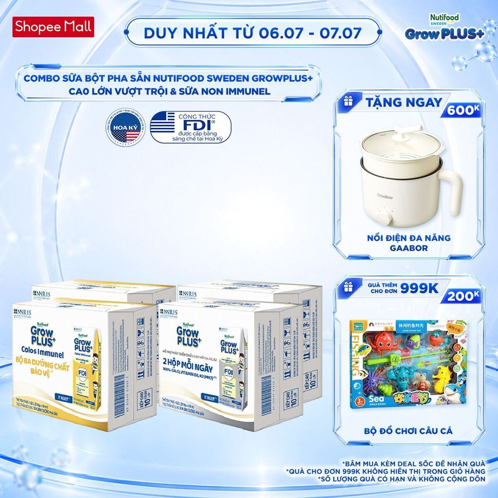 Combo 2 Thùng 24 hộp SBPS GrowPLUS+ Cao lớn vượt trội 180ml + 2 Thùng 24 hộp SBPS  GrowPLUS+ Sữa Non Immunel 180ml